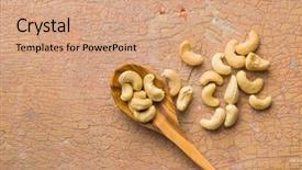 Presentation with roast nuts and candy - PPT theme enhanced with cashews - roasted cashew nuts top view background and a coral colored foreground