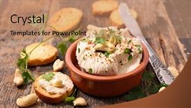  Presentation with vegan - Theme having cashews - vegan cheese with cashew background and a coral colored foreground