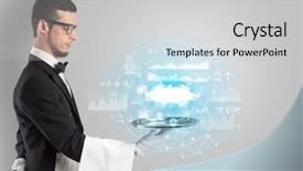  Presentation with healthcare technology internet of things cloud - Cool new slide set with cashflow - elegant young waiter serving cloud backdrop and a  colored foreground