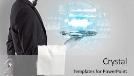  Presentation with healthcare technology cloud - Slide deck enhanced with cashflow - elegant young waiter serving cloud background and a  colored foreground