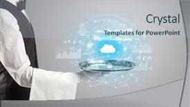  Presentation with cloud technology - Presentation design having cashflow - elegant young waiter serving cloud background and a  colored foreground