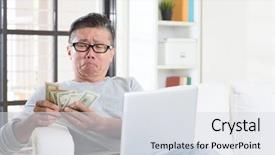  Presentation with financial - Slide set featuring cashflow - financial problem concept portrait background and a sky blue colored foreground