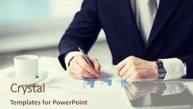  Presentation with coffee cup - PPT layouts having cashflow - man with tablet pc cup background and a cream colored foreground