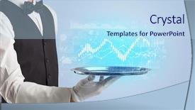  Presentation with waiter - PPT theme having cashflow - waiter serving fluctuation concept background and a sky blue colored foreground
