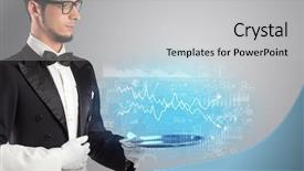  Presentation with waiter - Beautiful theme featuring cashflow - waiter serving fluctuation concept backdrop and a light gray colored foreground