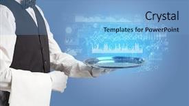 Presentation with waiter - Colorful presentation theme enhanced with cashflow - waiter serving fluctuation concept backdrop and a light blue colored foreground