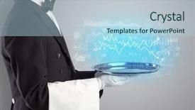  Presentation with waiter - Colorful PPT theme enhanced with cashflow - waiter serving fluctuation concept backdrop and a light blue colored foreground