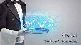  Presentation with waiter - Beautiful PPT theme featuring cashflow - waiter serving fluctuation concept backdrop and a light blue colored foreground