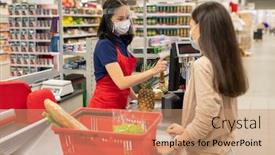  Presentation with personal - Cool new slides with cashier-and-customer-wearing-personal backdrop and a coral colored foreground