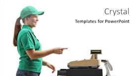  Presentation with credit card - Amazing presentation theme having cashier-holding-a-credit-card backdrop and a white colored foreground