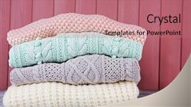  Presentation with clothes - Slide set having cashmere - hand made clothes on wooden background and a coral colored foreground