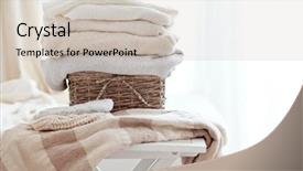  Presentation with wicker - Beautiful theme featuring cashmere - stack of cozy knitted sweaters backdrop and a soft green colored foreground