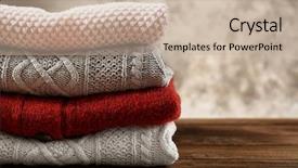  Presentation with stack - Slide set enhanced with cashmere - stack of warm winter clothes background and a mint green colored foreground