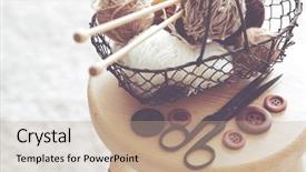  Presentation with needles - Presentation design featuring cashmere - vintage knitting needles scissors background and a coral colored foreground