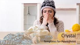  Presentation with knitting - Audience pleasing PPT theme consisting of cashmere - young beautiful woman knitting backdrop and a coral colored foreground