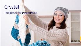  Presentation with knitting - PPT theme enhanced with cashmere - young beautiful woman knitting background and a sky blue colored foreground