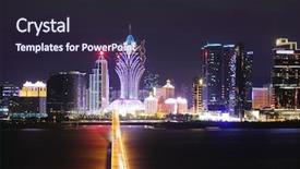  Presentation with macau casino - Cool new PPT theme with casino building - macau at night backdrop and a wine colored foreground