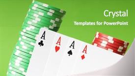  Presentation with casino - Slides consisting of casino chips and four aces against green background background and a tawny brown colored foreground
