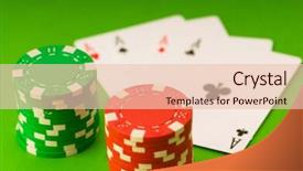  Presentation with casino - Presentation consisting of casino chips and four aces against green background background and a lemonade colored foreground
