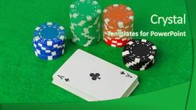  Presentation with gambling - Amazing PPT layouts having casino chips and playing cards backdrop and a forest green colored foreground