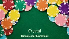  Presentation with casino - Audience pleasing PPT theme consisting of casino-chips-stacking backdrop and a forest green colored foreground