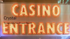  Presentation with casino - Colorful slide deck enhanced with casino entrance at evening time backdrop and a gold colored foreground