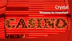  Presentation with casino - Amazing PPT theme having casino entrance sign in red backdrop and a crimson colored foreground