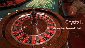  Presentation with roulette - Colorful presentation design enhanced with casino gambling and entertainment concept - roulette table and stack of poker chips backdrop and a tawny brown colored foreground