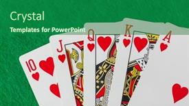  Presentation with gambling - Presentation design featuring casino-playing-cards-on-green background and a forest green colored foreground