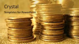  Presentation with golden yellow - Presentation theme with casino security - stack of golden coins background and a  colored foreground