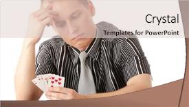  Presentation with casino - Colorful PPT layouts enhanced with casino security - young poker player with gun backdrop and a  colored foreground