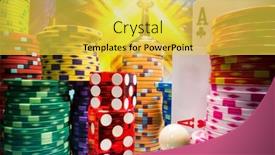  Presentation with blackjack - Amazing PPT theme having casino-set-with-roulette-cards backdrop and a yellow colored foreground