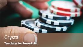  Presentation with casino - Slide deck having casino-tokens-under-girl-hand background and a coral colored foreground