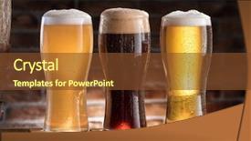  Presentation with beer - Slides having cask - beer glasses on the wooden background and a tawny brown colored foreground