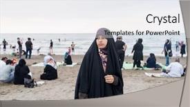  Presentation with woman muslim - Audience pleasing PPT theme consisting of caspian sea in iran backdrop and a sky blue colored foreground