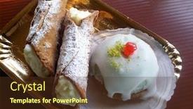  Presentation with cheese - Colorful slide deck enhanced with cassata and cannoli tipical sicilian backdrop and a tawny brown colored foreground