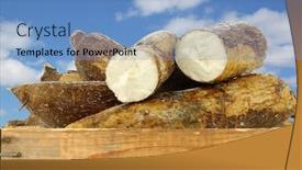  Presentation with cassava - Audience pleasing slides consisting of cassava-root-and-some-pieces backdrop and a teal colored foreground