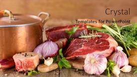  Presentation with beef - Audience pleasing slides consisting of casserole-raw-beef-and-fresh backdrop and a coral colored foreground