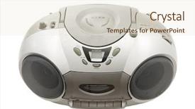  Presentation with cassette - Slides enhanced with cassette and cd player isolated on white background background and a lemonade colored foreground