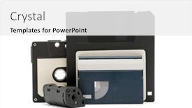  Presentation with camera film - PPT theme consisting of cassette-tape-dv-cassette-diskette background and a white colored foreground