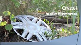  Presentation with road - Presentation theme enhanced with cast die - hub cap by the side background and a seafoam green colored foreground