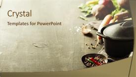  Presentation with iron - PPT layouts enhanced with cast iron pot and vegetables background and a soft green colored foreground