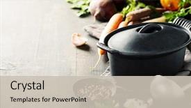  Presentation with iron - Audience pleasing slides consisting of cast iron pot and vegetables backdrop and a soft green colored foreground
