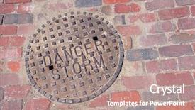  Presentation with storm drain - Amazing PPT theme having sanitation engineer - cast iron storm drain cover backdrop and a coral colored foreground