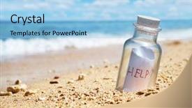  Presentation with coast line - Audience pleasing PPT theme consisting of castaway - bottle with help message backdrop and a  colored foreground