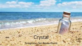  Presentation with coast line - Presentation design having castaway - bottle with help message background and a  colored foreground
