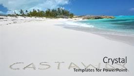  Presentation with bahamas - Colorful presentation design enhanced with castaway writing on a desrt backdrop and a light gray colored foreground