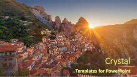  Presentation with dawn - Presentation theme consisting of castelmezzano-italy-in-the-basilicata background and a tawny brown colored foreground