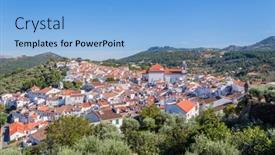  Presentation with landscape - PPT theme having castelo-de-vide-with-rooftops background and a light blue colored foreground