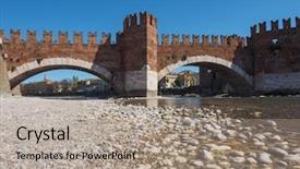  Presentation with cable stayed bridge over river - Slide set having castelvecchio meaning old castle bridge background and a light gray colored foreground